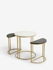 Dark Grey Valencia Marble and Mango Wood Round Set of 3 Nest of Tables - Image 5 of 7