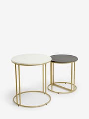 Dark Grey Valencia Marble and Mango Wood Round Set of 3 Nest of Tables - Image 6 of 7
