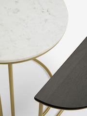 Dark Grey Valencia Marble and Mango Wood Round Set of 3 Nest of Tables - Image 7 of 7