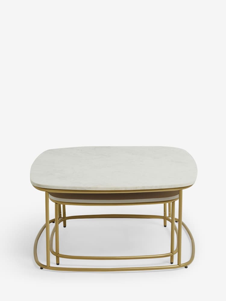 Light Grey Valencia Marble and Mango Wood Nest of 2, Rectangular Coffee Tables - Image 2 of 8
