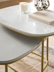 Light Grey Valencia Marble and Mango Wood Nest of 2, Rectangular Coffee Tables - Image 5 of 8