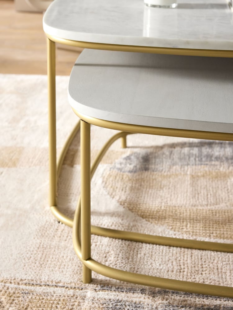 Light Grey Valencia Marble and Mango Wood Nest of 2, Rectangular Coffee Tables - Image 8 of 8