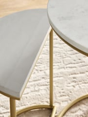 Light Grey Valencia Marble and Mango Wood Round Set of 3 Nest of Tables - Image 3 of 7