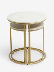 Light Grey Valencia Marble and Mango Wood Round Set of 3 Nest of Tables - Image 4 of 7