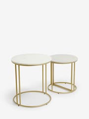 Light Grey Valencia Marble and Mango Wood Round Set of 3 Nest of Tables - Image 6 of 7