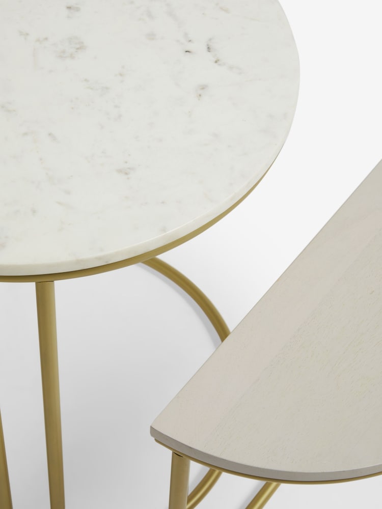 Light Grey Valencia Marble and Mango Wood Round Set of 3 Nest of Tables - Image 7 of 7