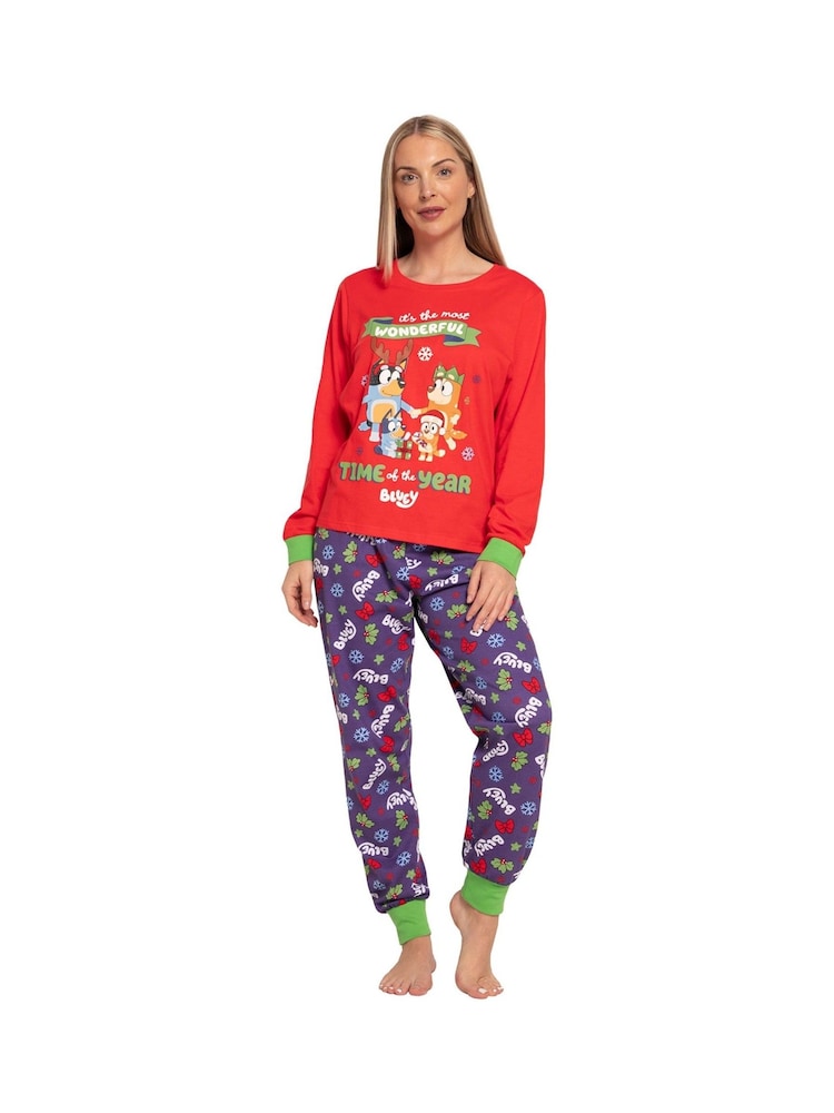 Character Red Bluey And Bingo Christmas 100% Cotton Pyjamas - Image 1 of 10
