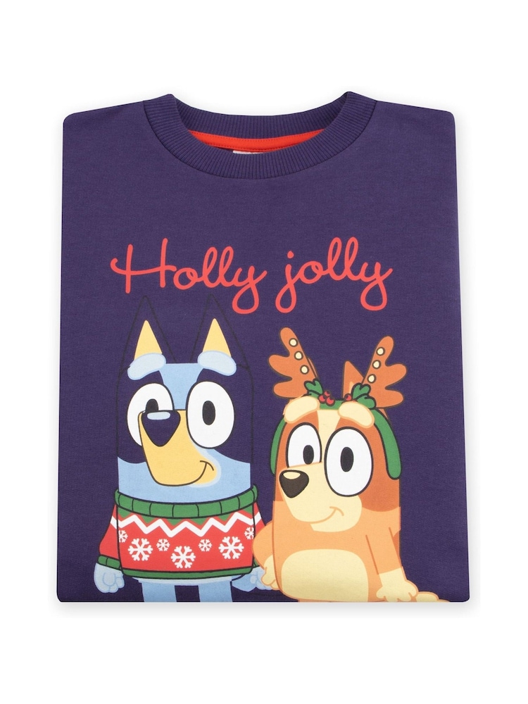 Character Purple Bluey And Bingo Christmas 100% Cotton Sweatshirt - Image 1 of 8
