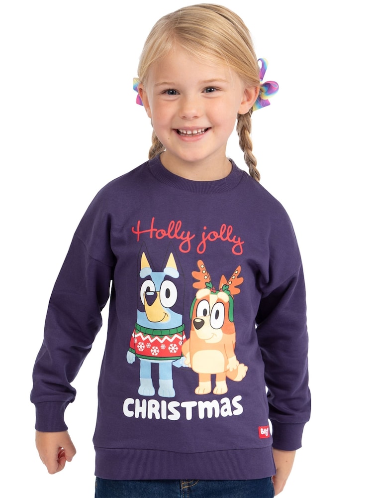 Character Purple Bluey And Bingo Christmas 100% Cotton Sweatshirt - Image 8 of 8