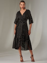 Jolie Moi Chrome black Rita Ruffle Hem Chiffon Midi Dress - Image 1 of 6