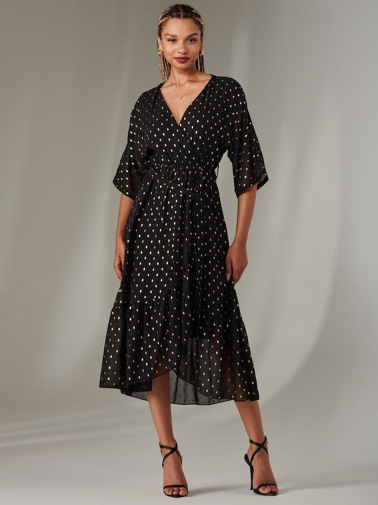 Jolie Moi Chrome black Rita Ruffle Hem Chiffon Midi Dress - Image 1 of 6