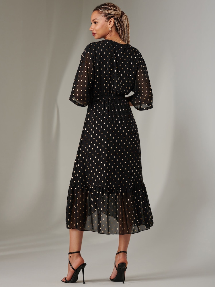 Jolie Moi Chrome black Rita Ruffle Hem Chiffon Midi Dress - Image 2 of 6