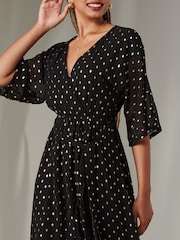Jolie Moi Chrome black Rita Ruffle Hem Chiffon Midi Dress - Image 3 of 6