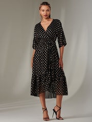 Jolie Moi Chrome black Rita Ruffle Hem Chiffon Midi Dress - Image 4 of 6