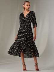 Jolie Moi Chrome black Rita Ruffle Hem Chiffon Midi Dress - Image 6 of 6