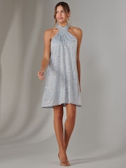 Jolie Moi Blue Halter Neck Tie Mini Dress - Image 6 of 6