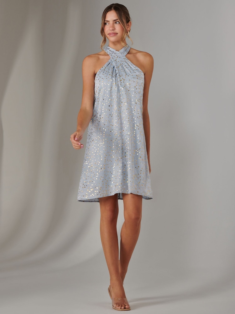 Jolie Moi Blue Halter Neck Tie Mini Dress - Image 6 of 6
