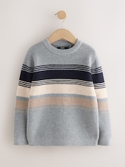 Grey Colourblock Stripe Crew Neck Knitted Jumper (3-16yrs) - Image 5 of 8
