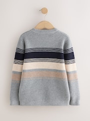 Grey Colourblock Stripe Crew Neck Knitted Jumper (3-16yrs) - Image 6 of 8
