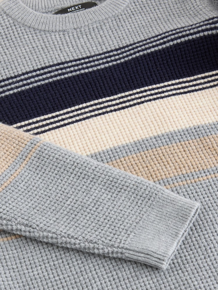 Grey Colourblock Stripe Crew Neck Knitted Jumper (3-16yrs) - Image 8 of 8