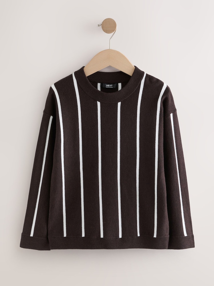 Brown Vertical Stripe Crew Neck Jumper (3-16yrs) - Image 1 of 4