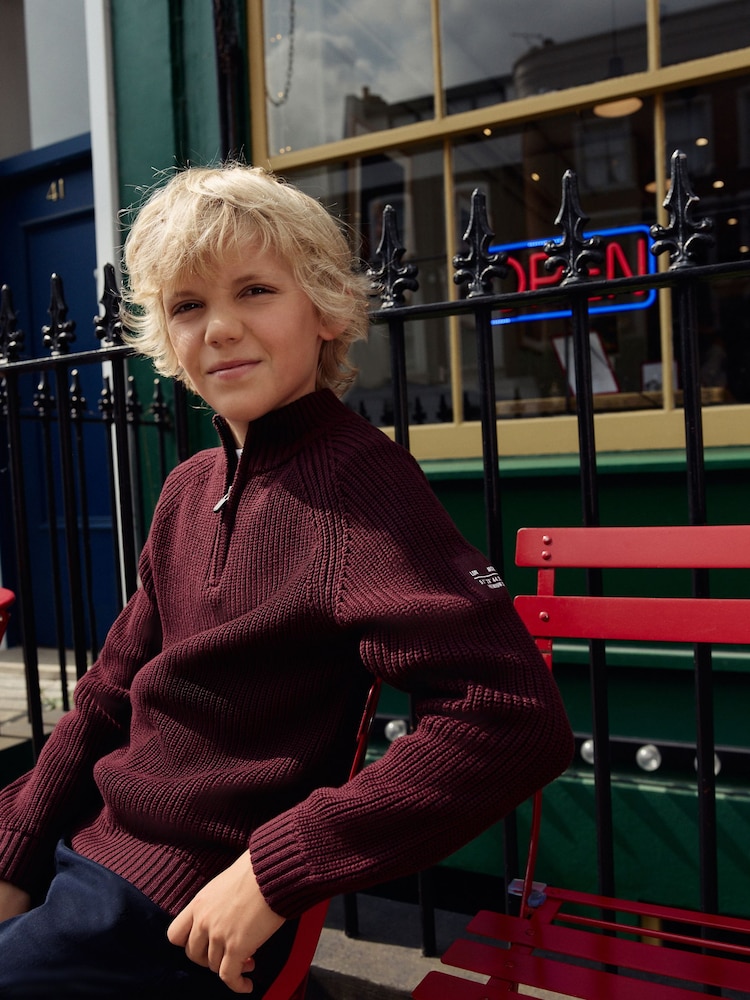 Plum Purple Utility Zip Neck Knitted Jumper (3-16yrs) - Image 1 of 9