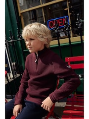 Plum Purple Utility Zip Neck Knitted Jumper (3-16yrs) - Image 9 of 19