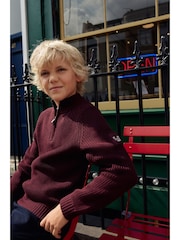 Plum Purple Utility Zip Neck Knitted Jumper (3-16yrs) - Image 10 of 19