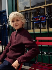 Plum Purple Utility Zip Neck Knitted Jumper (3-16yrs) - Image 16 of 19