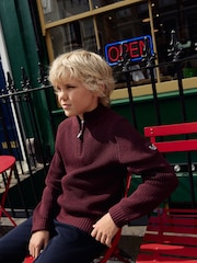 Plum Purple Utility Zip Neck Knitted Jumper (3-16yrs) - Image 17 of 19