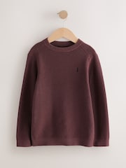 Plum Purple With Stag 100% Cotton Crew Neck Knitted Jumper (3-16yrs) - Image 1 of 4