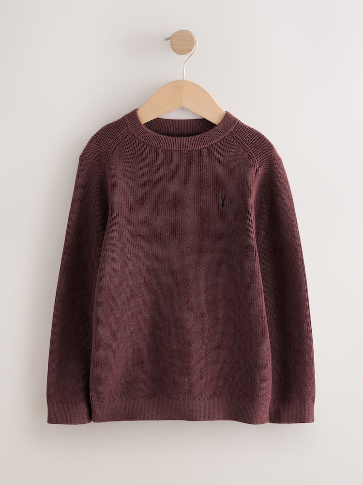 Plum Purple With Stag 100% Cotton Crew Neck Knitted Jumper (3-16yrs) - Image 1 of 4