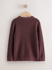 Plum Purple With Stag 100% Cotton Crew Neck Knitted Jumper (3-16yrs) - Image 2 of 4
