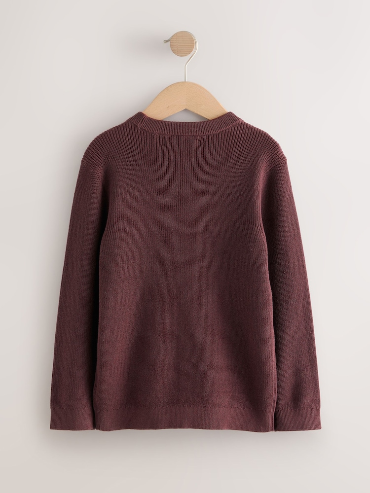 Plum Purple With Stag 100% Cotton Crew Neck Knitted Jumper (3-16yrs) - Image 2 of 4