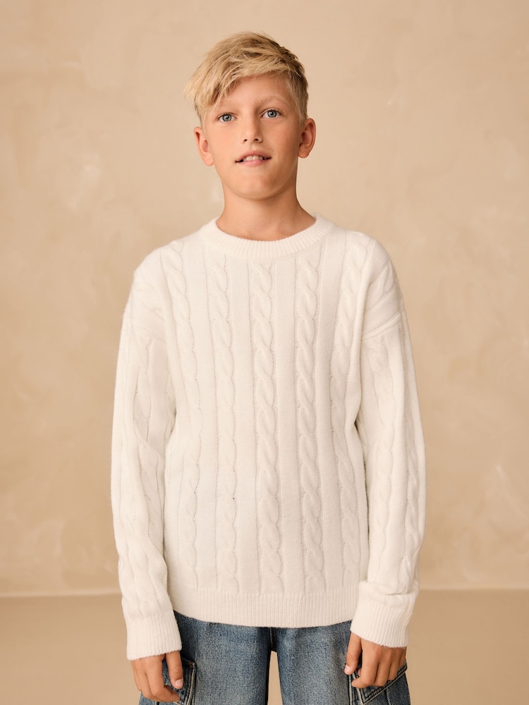 Cream Cable Knit Crew Neck Jumper (3-16yrs) - Image 1 of 7