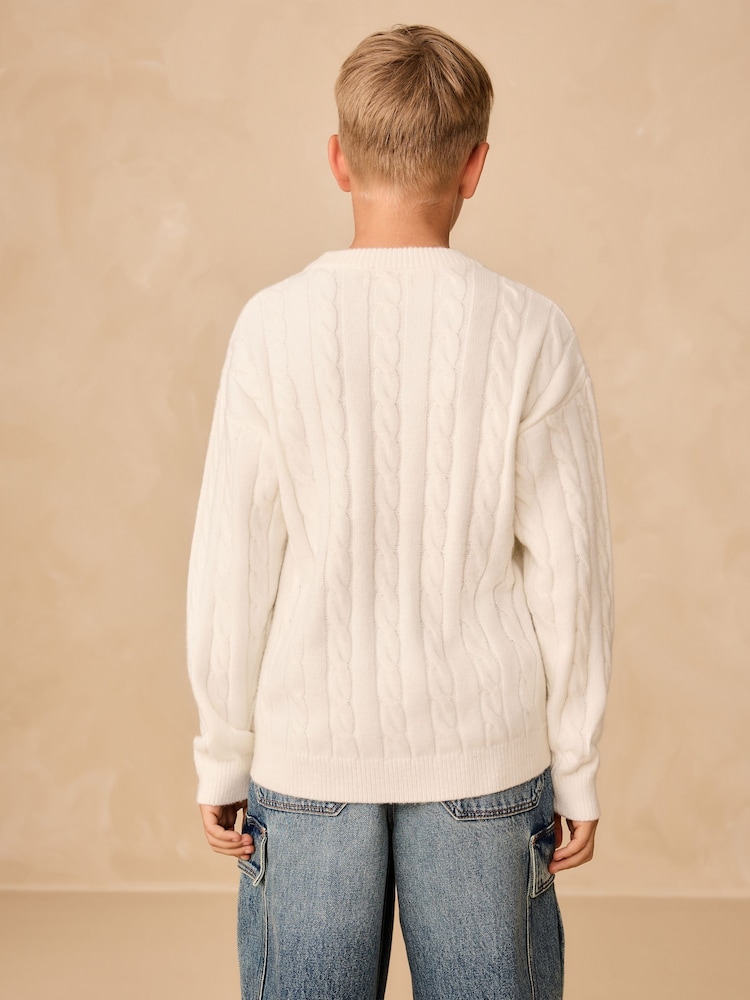 Cream Cable Knit Crew Neck Jumper (3-16yrs) - Image 2 of 7