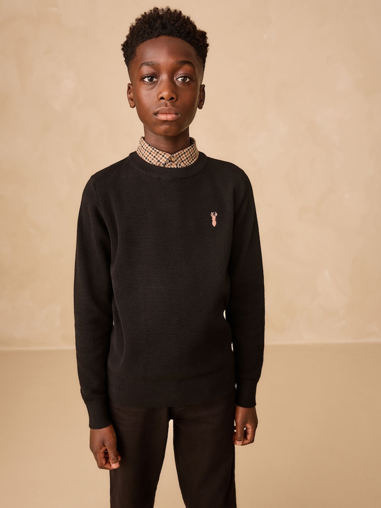 Black Mock Gingham Shirt and Crew Neck 100% Cotton Jumper (3-16yrs) - Image 1 of 3