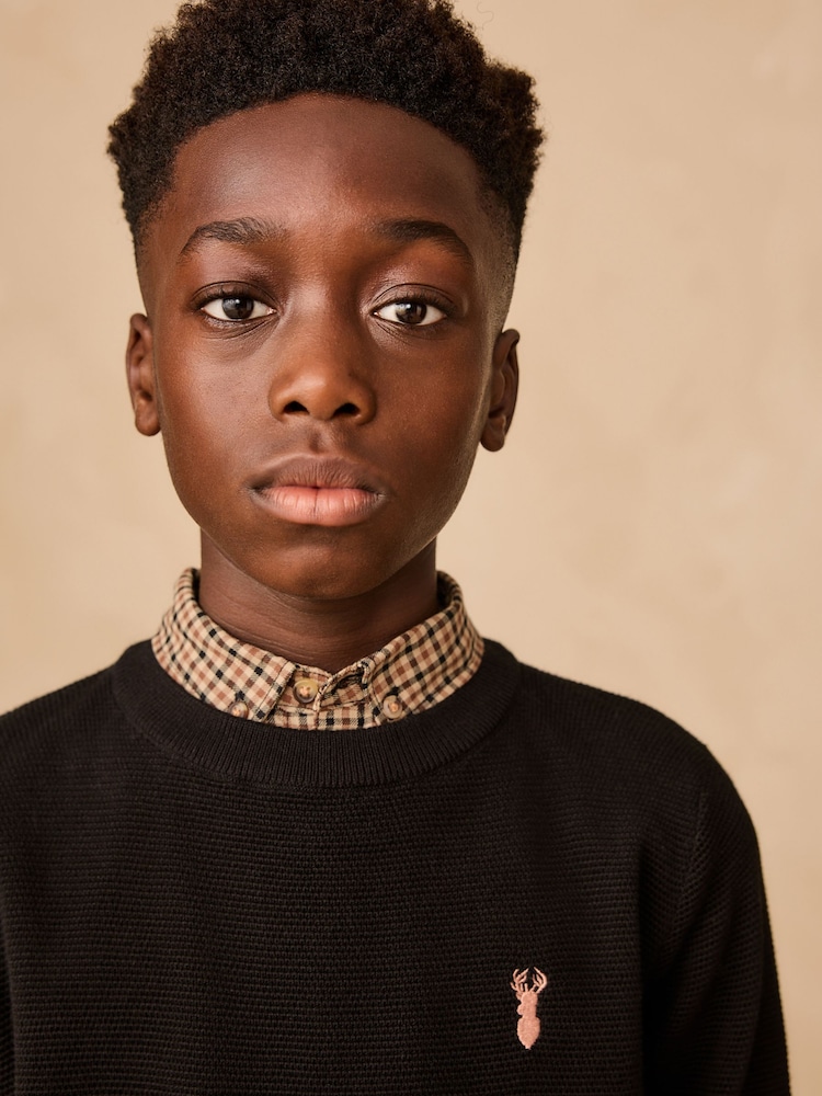 Black Mock Gingham Shirt and Crew Neck 100% Cotton Jumper (3-16yrs) - Image 2 of 3