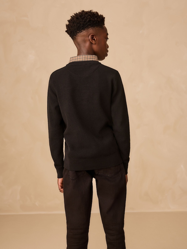 Black Mock Gingham Shirt and Crew Neck 100% Cotton Jumper (3-16yrs) - Image 3 of 3