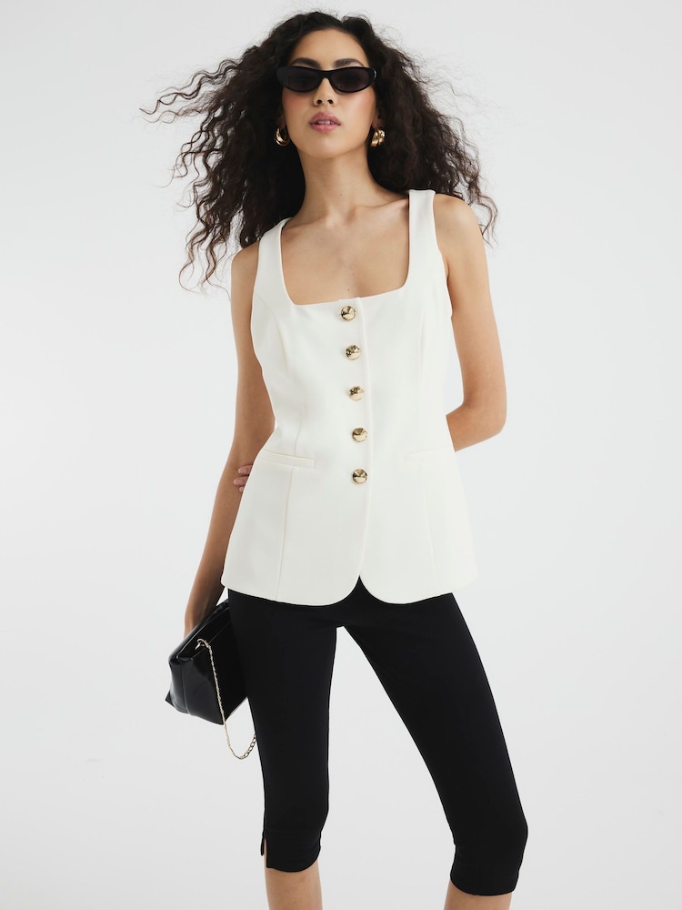 River Island Cream Square Neck Waistcoat - Image 2 of 6