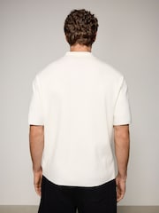 Ecru White Relaxed Fit EDIT Short Sleeve Premium Knitted Zip-Through Polo Shirt - Image 3 of 8