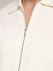 Ecru White Relaxed Fit EDIT Short Sleeve Premium Knitted Zip-Through Polo Shirt - Image 5 of 8