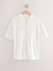 Ecru White Relaxed Fit EDIT Short Sleeve Premium Knitted Zip-Through Polo Shirt - Image 6 of 8