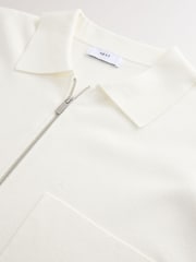 Ecru White Relaxed Fit EDIT Short Sleeve Premium Knitted Zip-Through Polo Shirt - Image 7 of 8