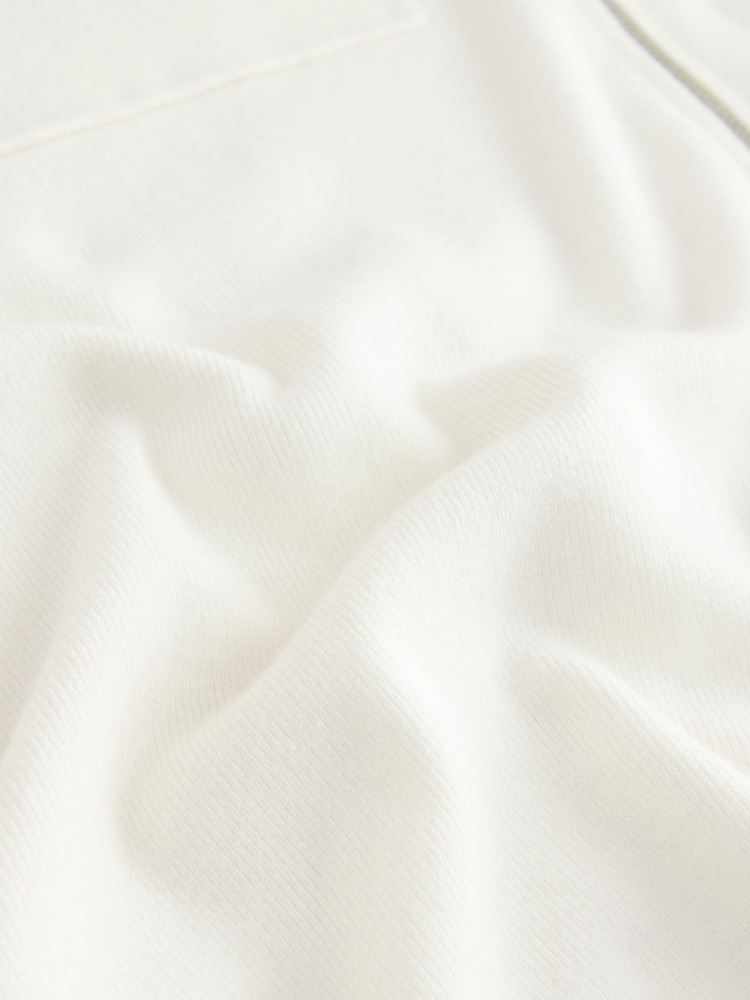 Ecru White Relaxed Fit EDIT Short Sleeve Premium Knitted Zip-Through Polo Shirt - Image 8 of 8