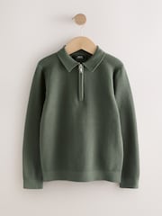 Green Long Sleeve Zip Neck Knitted Polo Shirt (3-16yrs) - Image 1 of 4