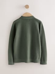 Green Long Sleeve Zip Neck Knitted Polo Shirt (3-16yrs) - Image 2 of 4