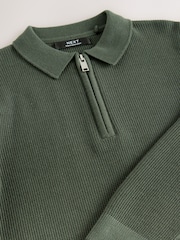 Green Long Sleeve Zip Neck Knitted Polo Shirt (3-16yrs) - Image 3 of 4