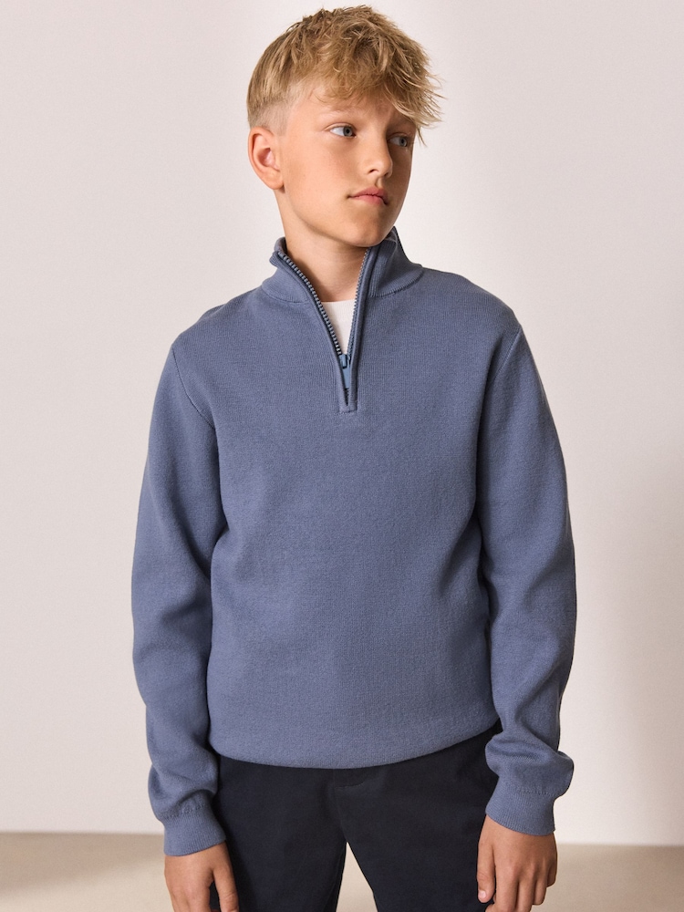 Blue Quarter Zip Jumper (3-16yrs) - Image 1 of 6