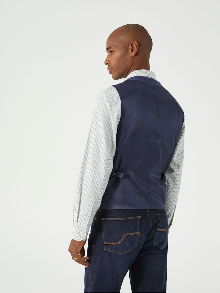 Skopes Blue Tailored Fit Tweed Effect Ingram Waistcoat - Image 2 of 4